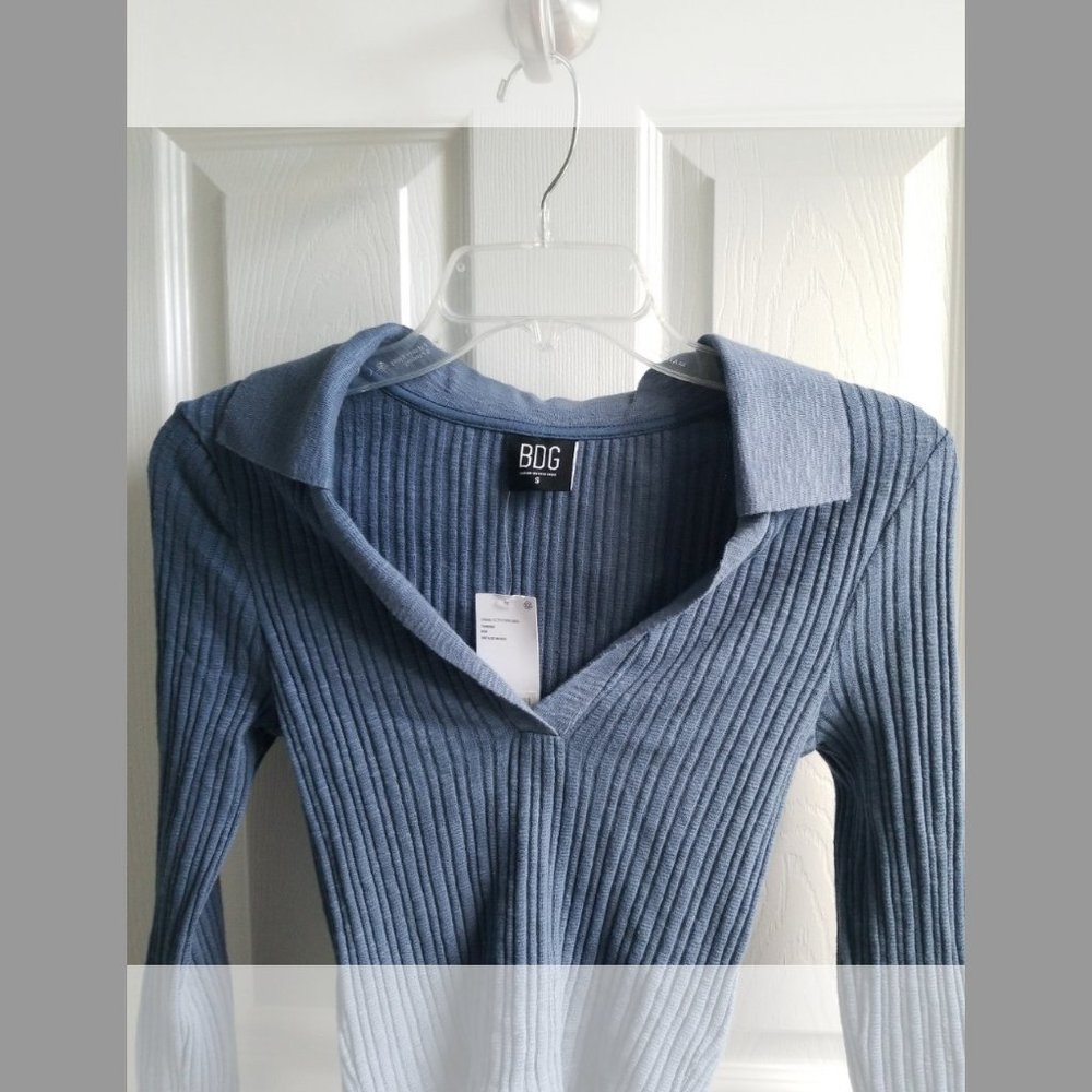 BDG - Rosie Crop Long Sleeve Polo, Vintage Indigo, Size S, NWT - Picture 9 of 13